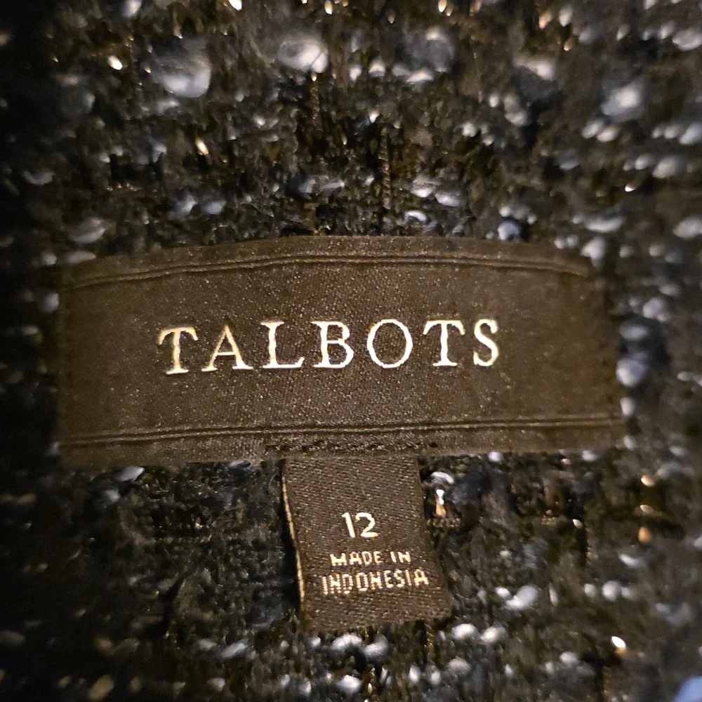 TALBOTS Vienna Black/Blue Metallic Tweed Fringe‎ Jacket - Size 12